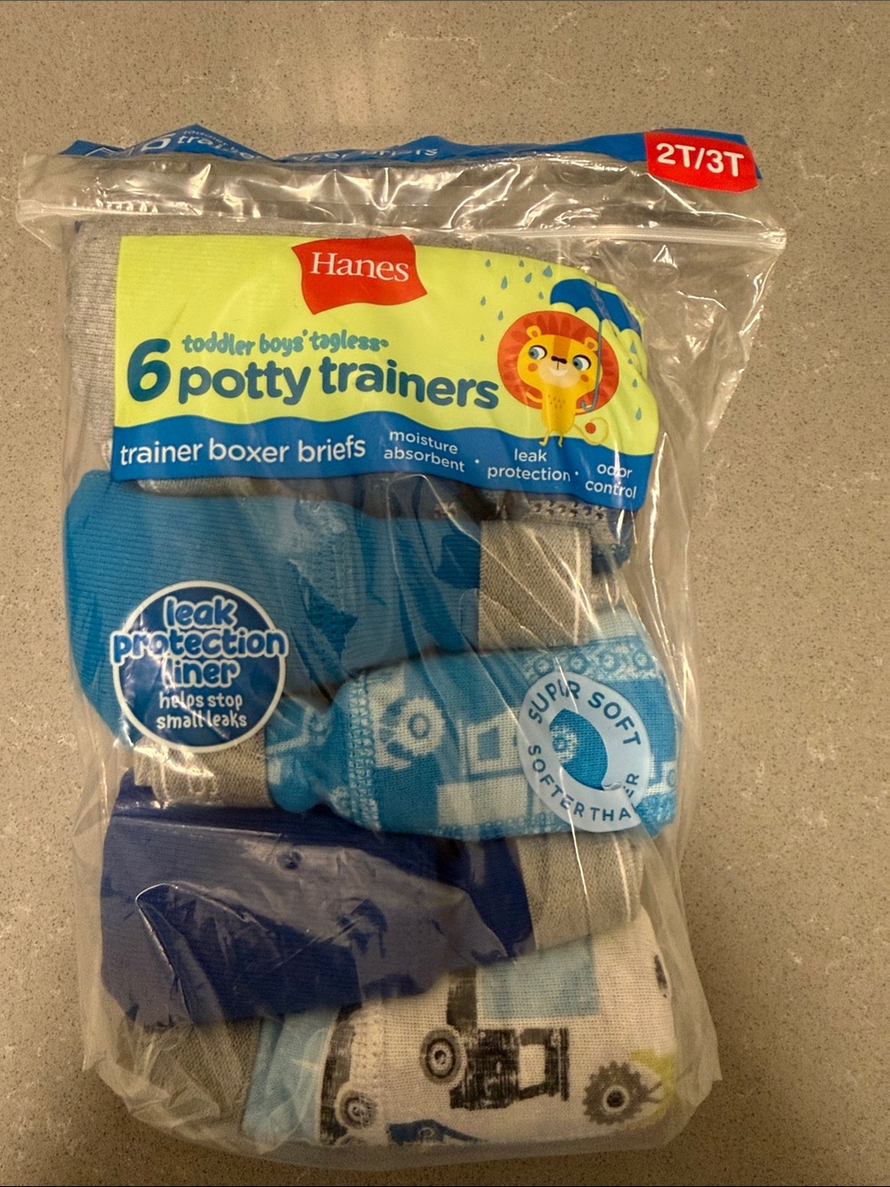 Hanes Toddler Boys Blue and Gray Potty Trainer Boxer Briefs - 6-Pack